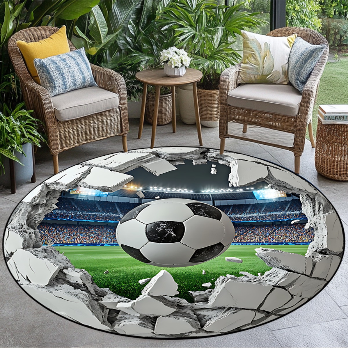Kids Outdoor Mat Waterproof - Okrągły dywan 3D z motywem boiska