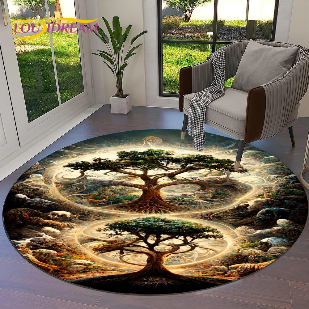 Kids Outdoor Mat Waterproof - Dywan Okrągły Drzewo Życia Wiking Yggdrasil