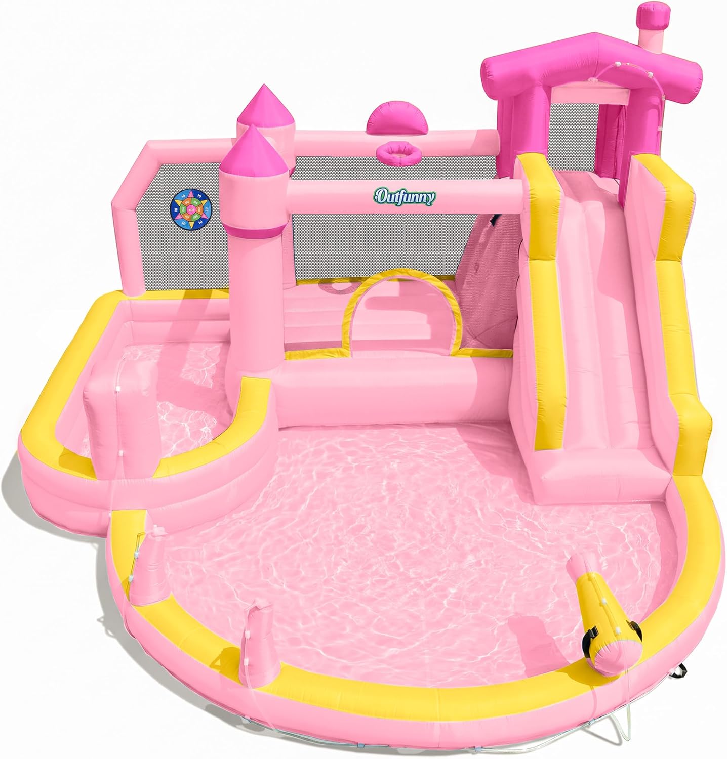 Kids Outdoor Bounce House - Różowa dmuchana zjeżdżalnia wodna z podwójnymi