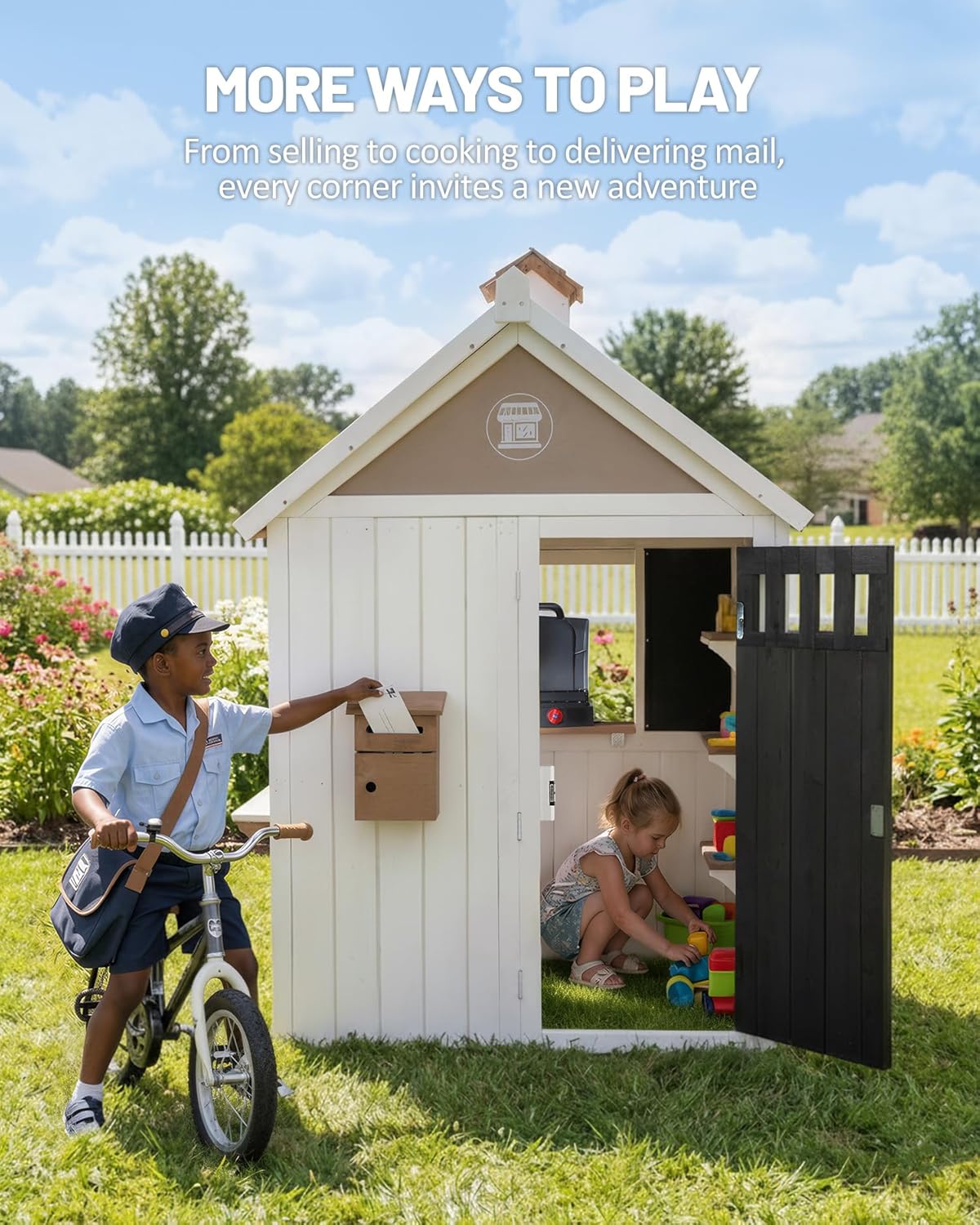 Kids Outdoor Chalkboard - Drewniany domek dla dzieci 2w1 z