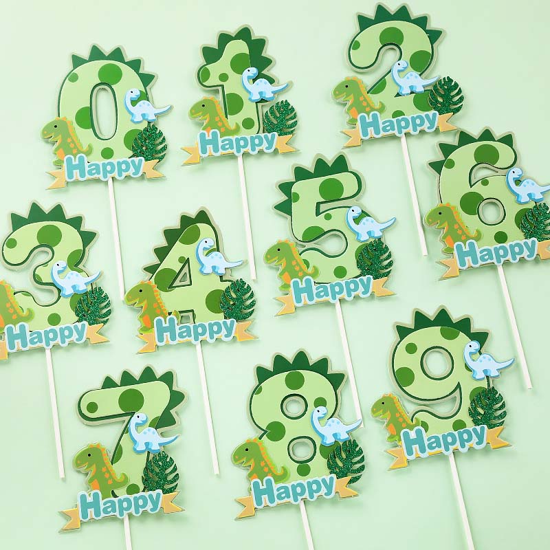 Kids Outdoor Merry Go Round - Dinozaur Palm Leaves Cake Toppers Numer
