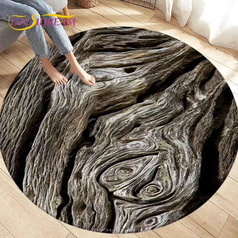 Kids Outdoor Mat Waterproof - Okrągły dywan z drewnianym wzorem 3D,