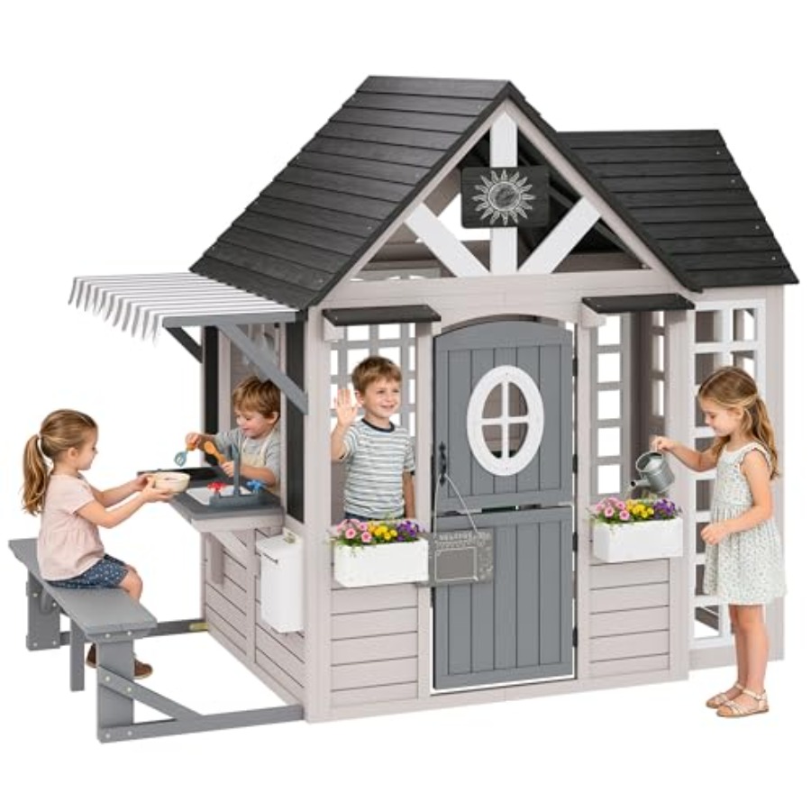 Kids Outdoor Chalkboard - Drewniany domek do zabawy dla dzieci
